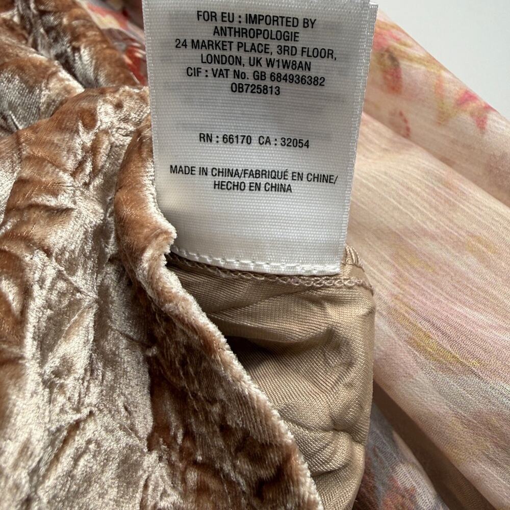 Anthropologie Meadow Rue Crushed Velvet Blouse Floral Sleeves Small - Picture 4 of 5